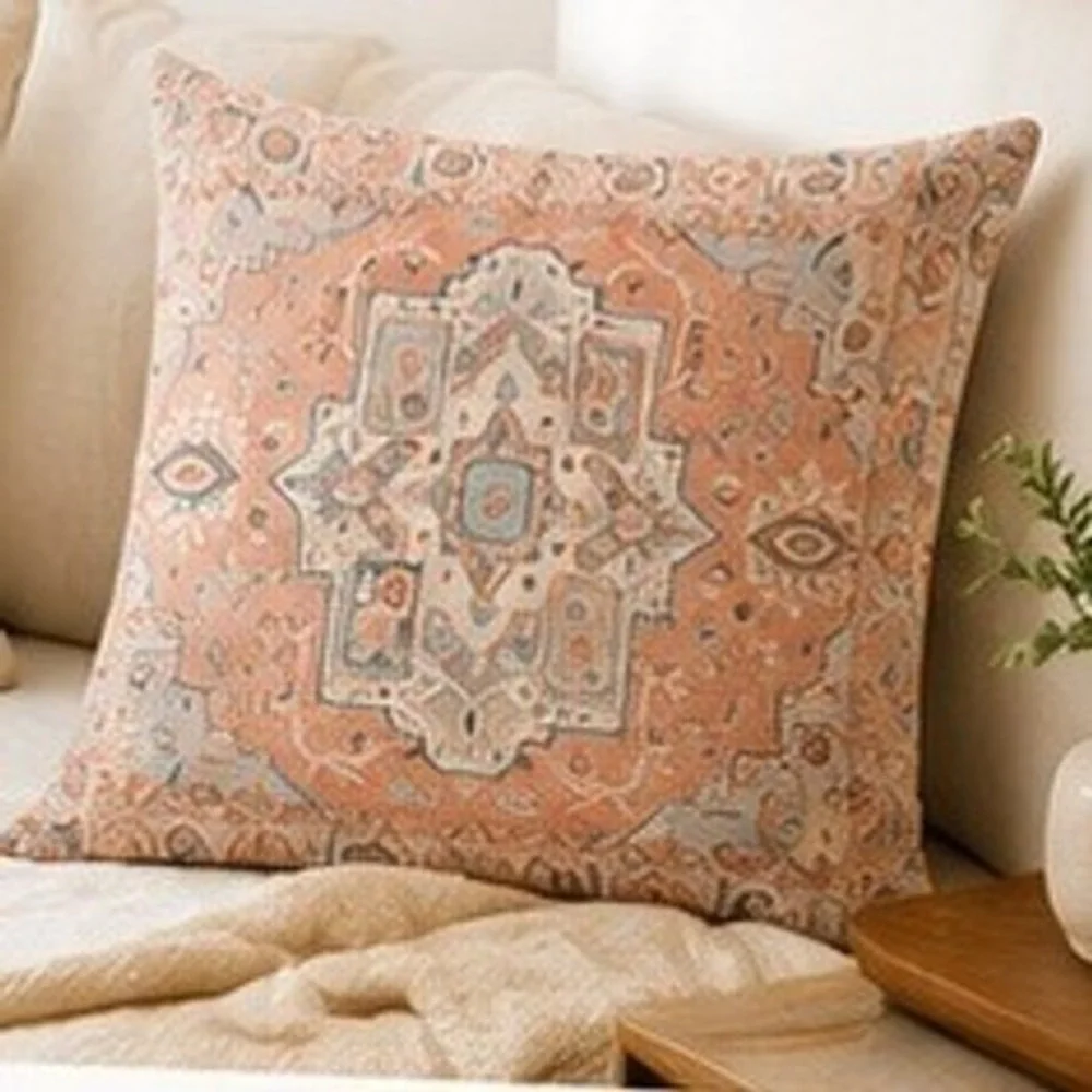 Medallion Throw Pillow Covers (2) Neutral Textured‎ Boho Decorative Pillows